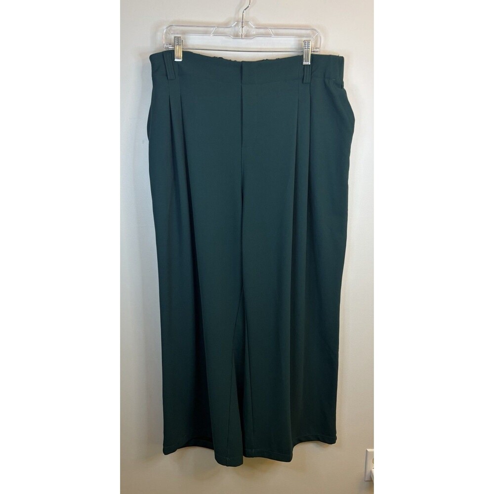 HALARA Flex High Waisted Wide Leg Pull On Green Waffle Dress Pant 1X Work Casual - Picture 2 of 10